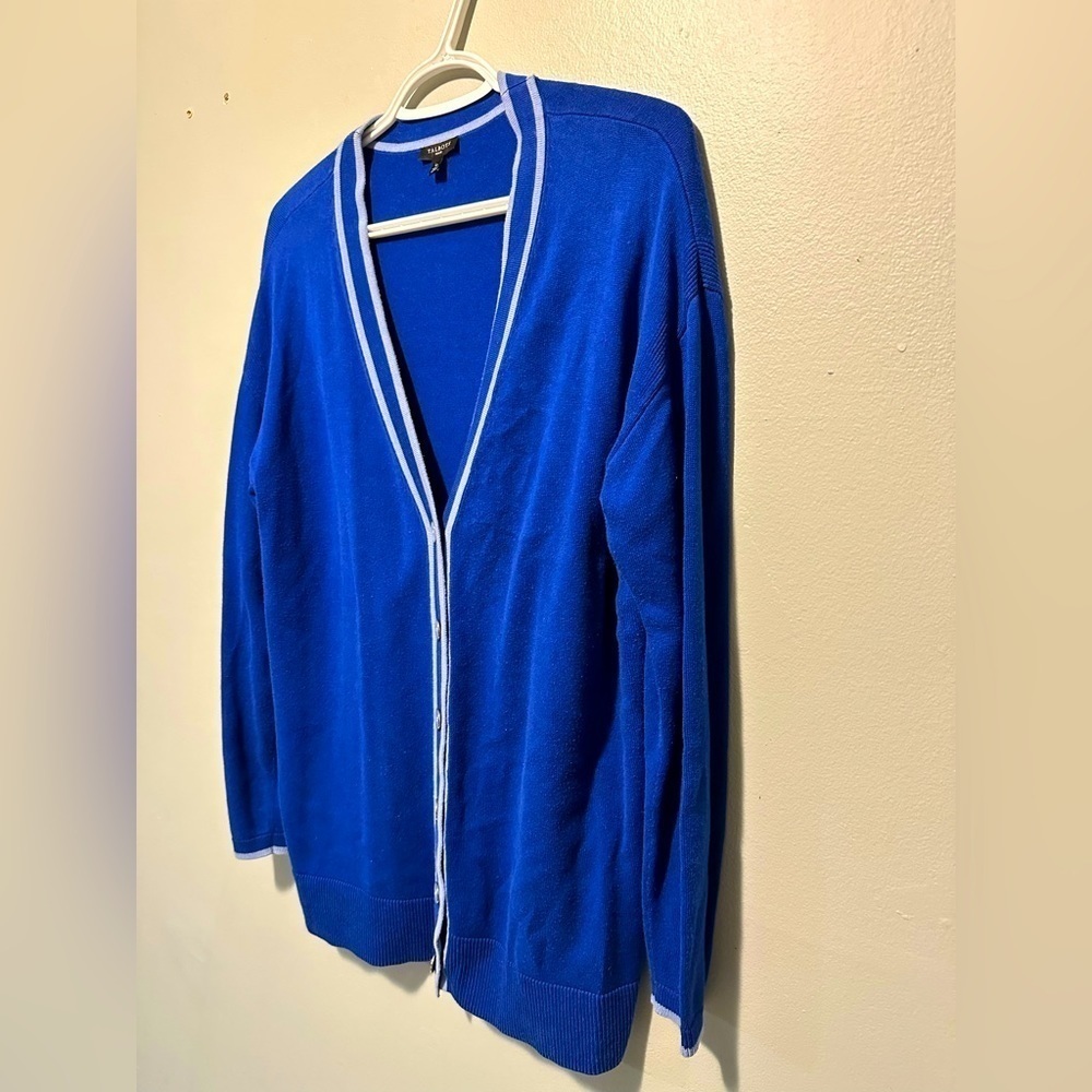 Talbots Blue V-Neck Cardigan button down sweater Petite Large cotton blend - Picture 3 of 10